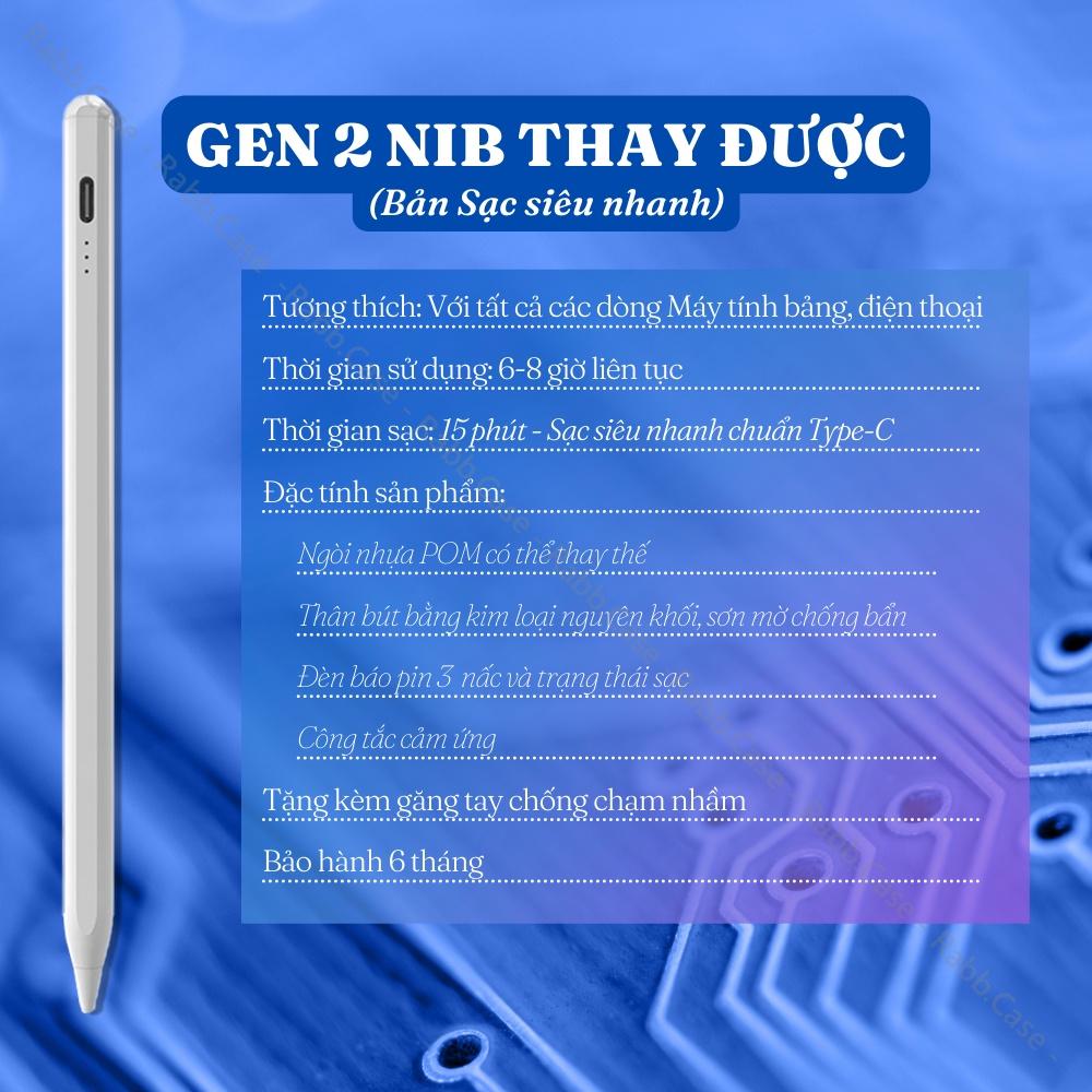 Bút cảm ứng Stylus Pen Gen 2 Pro - Chức năng chống chạm màn hình, vẽ nét nghiêng, thân bút từ tính tương thích với máy tính bảng của Apple