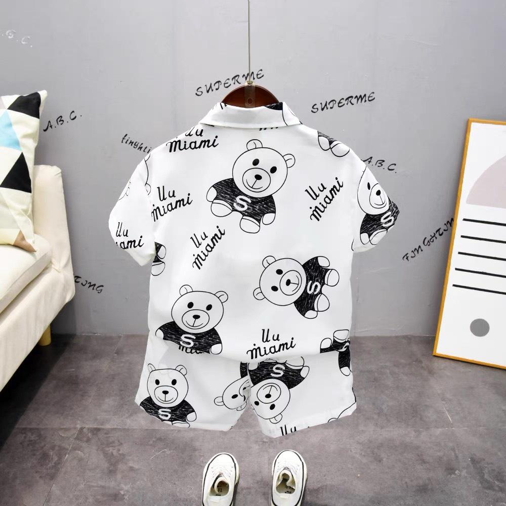 Set Áo Sơ Mi Gấu Ngắn Tay Cổ Bẻ + Quần Short Lưng Thun Thời Trang Hàn Quốc Cho Bé Trai 7-28kg - SUMO KIDS