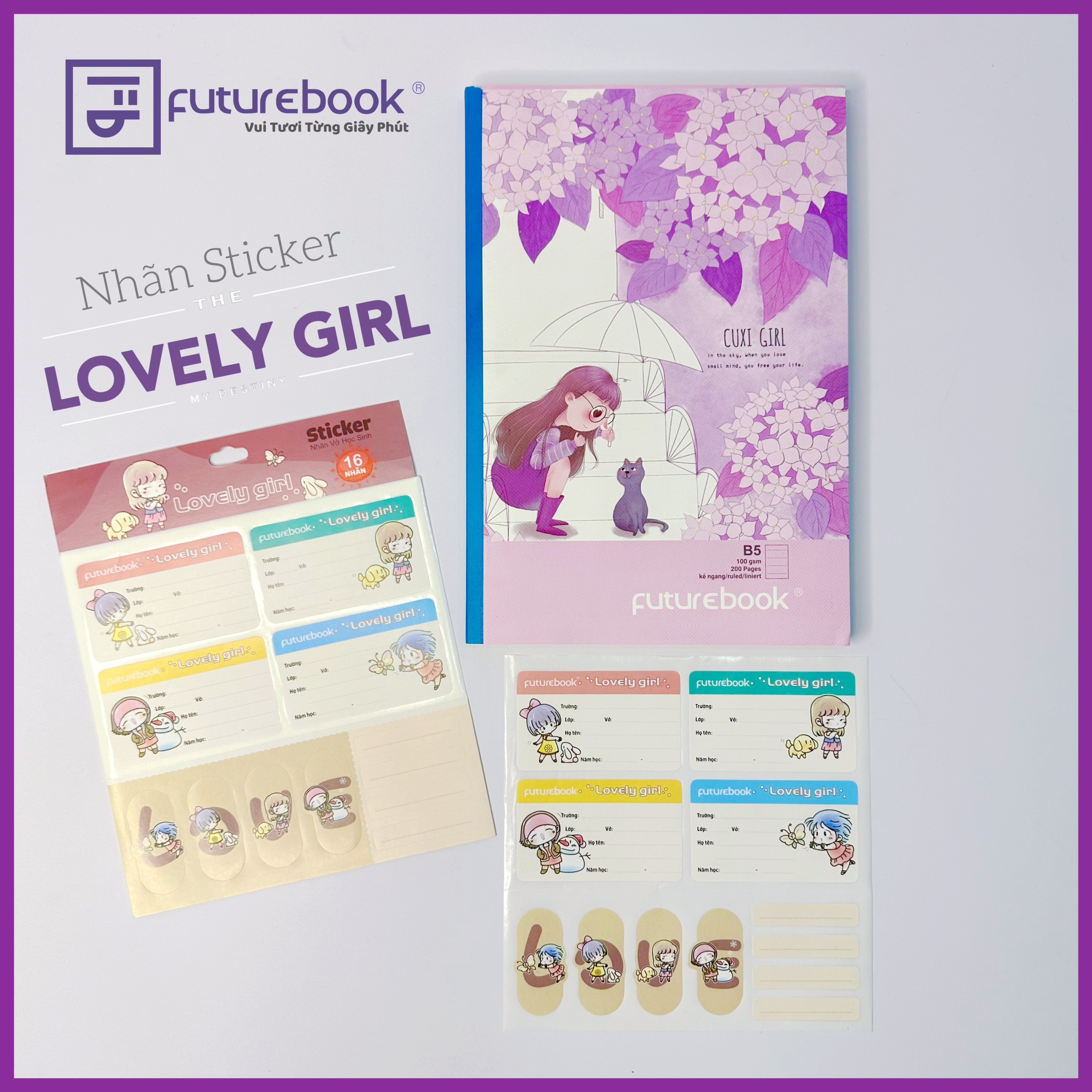 Nhãn STICKER Học Sinh Cao Cấp LOVELY GIRL. MSP: N102. Văn Phòng Phẩm Futurebook