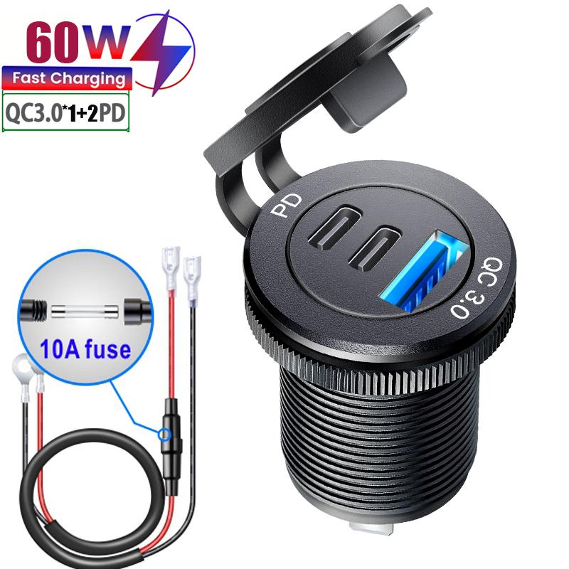 PD Typec và QC3.0 USB C Outlet Bộ điều hợp không thấm nước tích hợp xe hơi USB Bộ sạc 12 V/24V cho thuyền biển Motorc