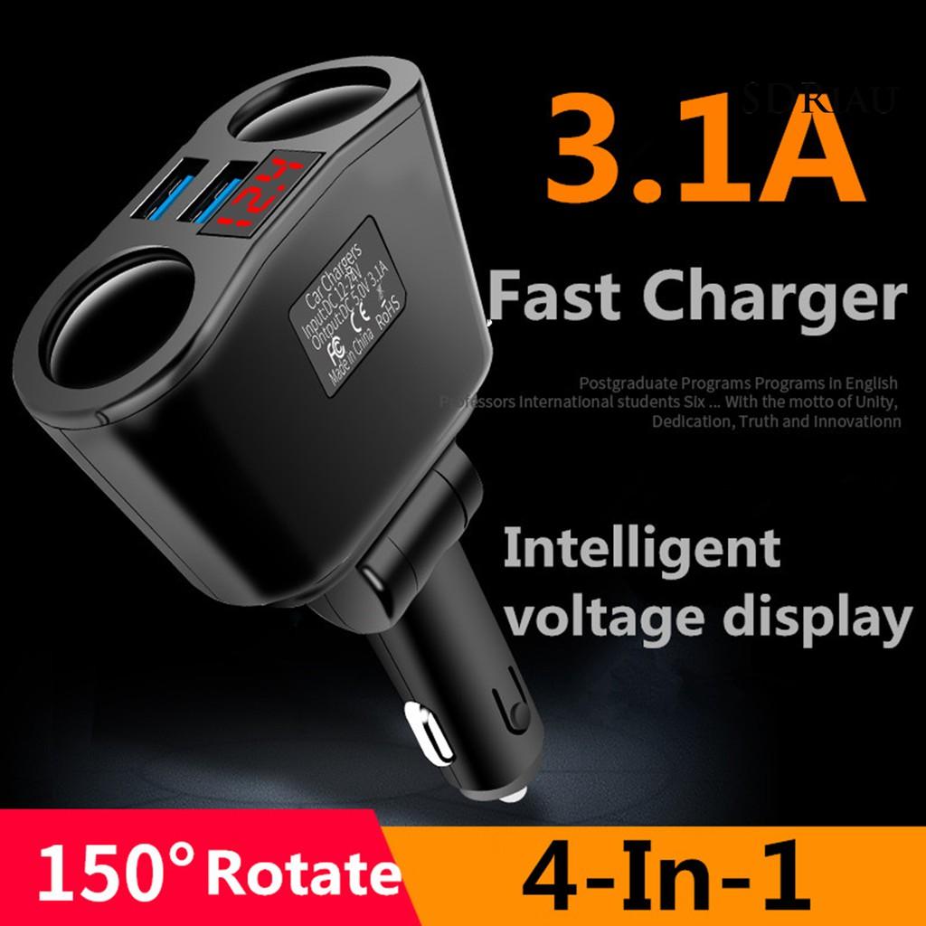 Tẩu Sạc Trên Xe Hơi 2 Cổng Usb Qc 3.0 3.1a Có Màn Hình Hiển Thị Tiện Dụng
