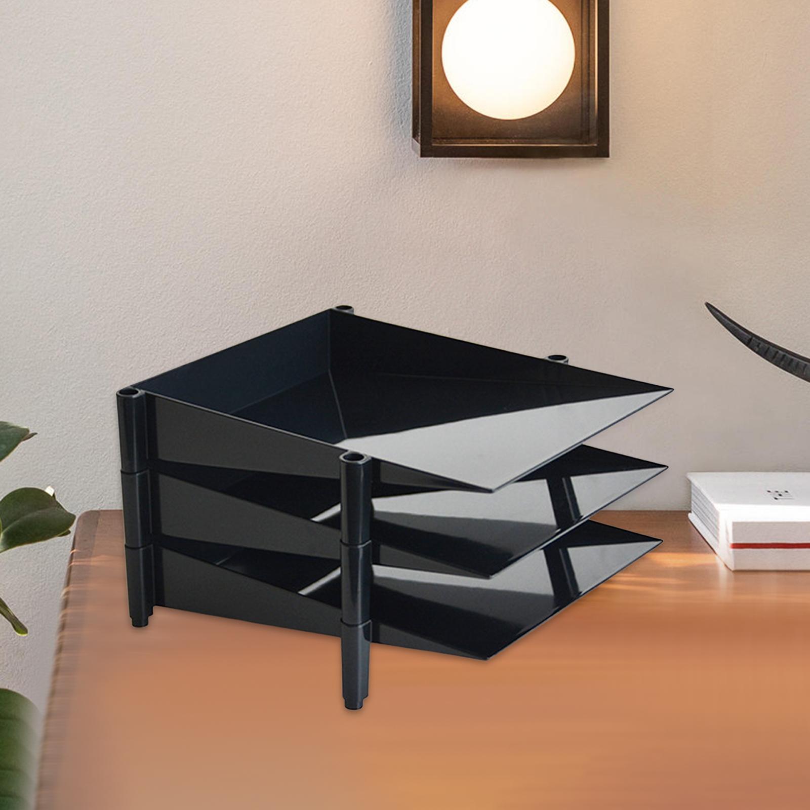 File Document Holder Paper Shelves Sorter Stackable Black