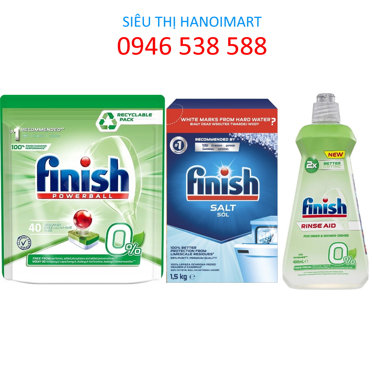 Combo Finish : Viên rửa bát Eco 70 viên + Bóng Eco 400ml + Muối 1,5kg