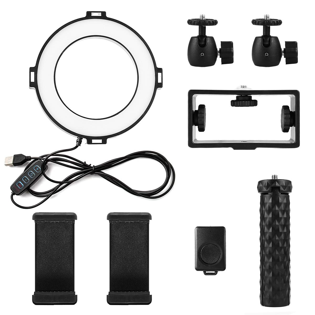 Bộ đèn LED vòng 6 inch / 16cm Andoer 3 chế độ chiếu sáng 3000K-6500K USB có thể điều chỉnh với chân máy tính để bàn mini