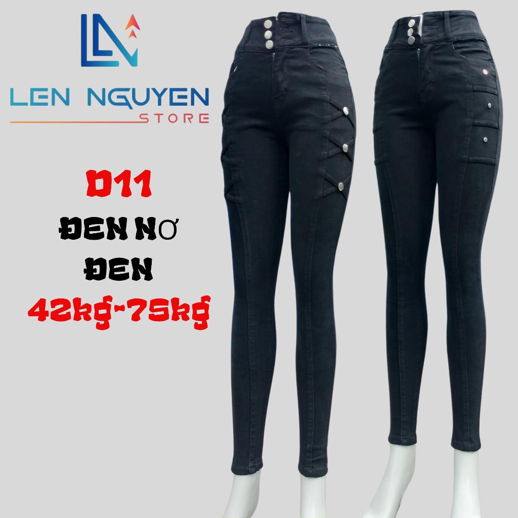 D11_Quần jean nữ, dài, lưng cao, quần bò nữ dáng ôm, quần rin nữ có big size, cho 42kg đến 75kg,LEN NGUYEN STORE - Đen Nơ