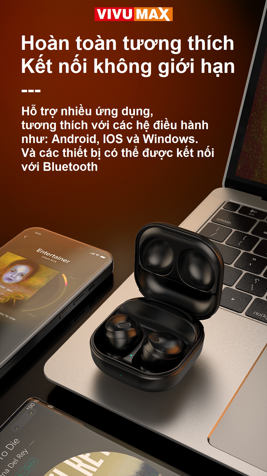 Tai nghe Blutooth 5.3 cao cấp Vivumax VX15, chống ồn - Hàng Chính Hãng