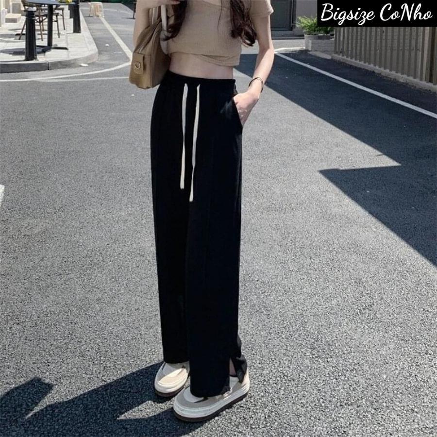 Quần suông dài xẻ tà bigsize nữ khóa kéo QK - Màu Đen