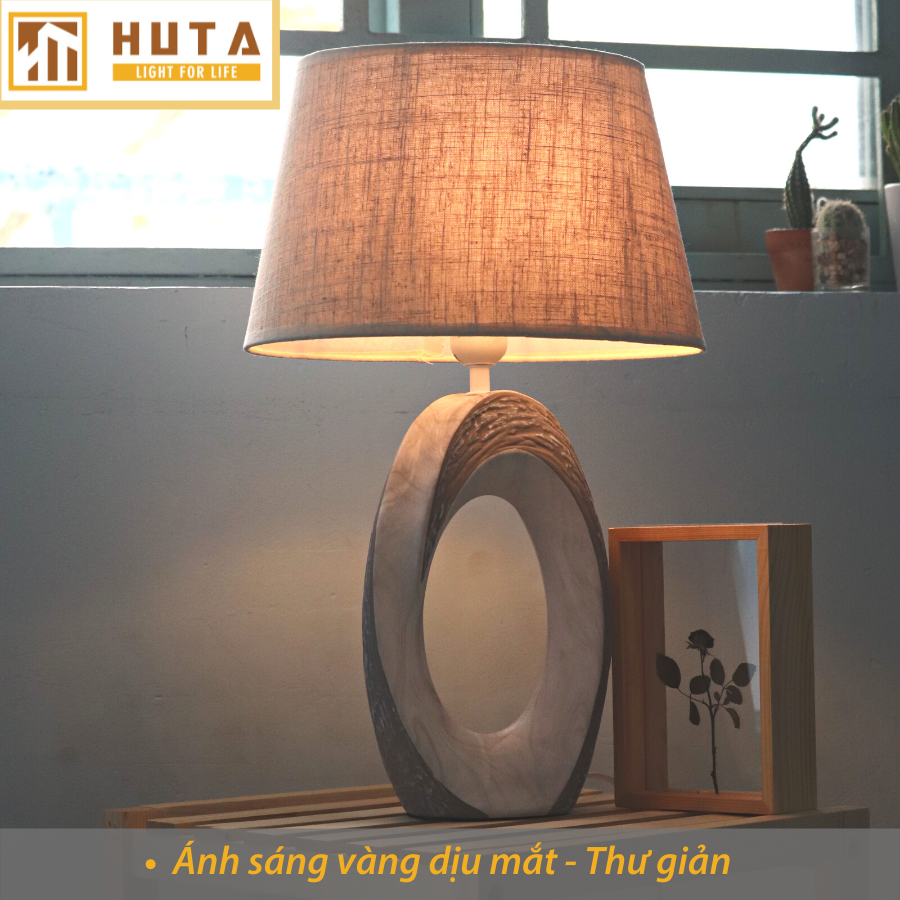 Đèn Ngủ Để Bàn HUTA S6 Gốm Sứ Cao Cấp Sang Trọng Decor Trang Trí Phòng Ngủ Phòng Khách, Khách Sạn, Điều Chỉnh Độ Sáng, Đèn Vàng Bóng LED Tiết Kiệm Điện