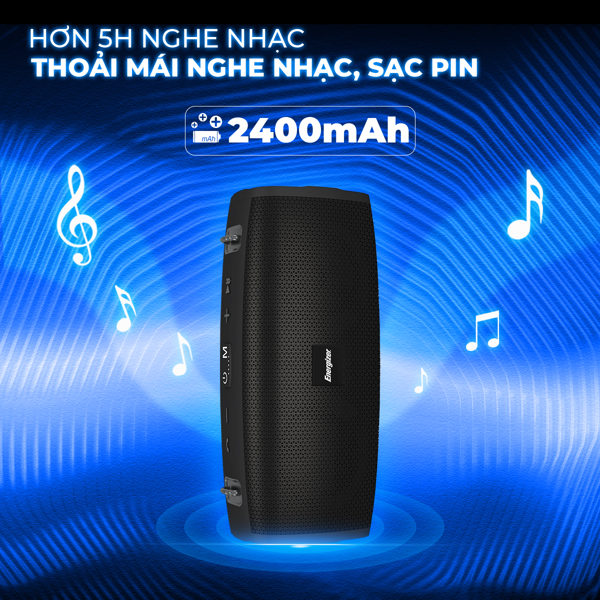 Loa Bluetooth di động Energizer BTS-204 kiêm sạc dự phòng kèm Micro Karaoke - Kết nối bluetooth 5.0, hỗ trợ FM radio, thẻ Micro SD, cổng sạc USB-A - HÀNG CHÍNH HÃNG