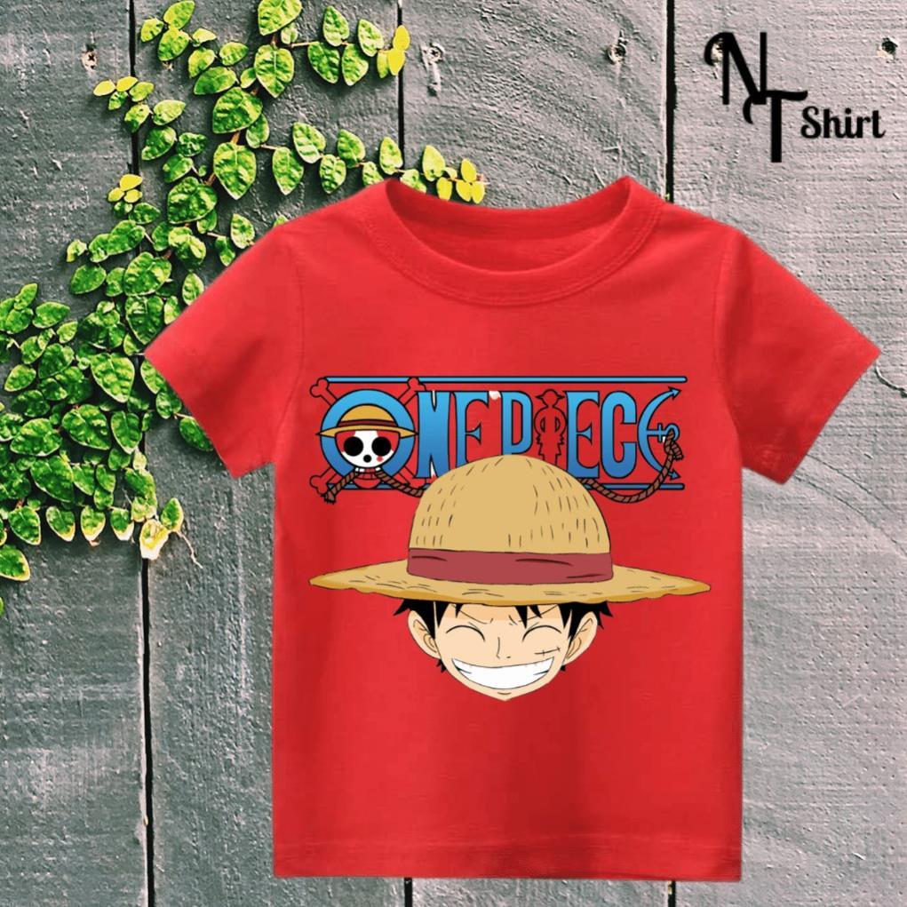 Áo phông bé trai và bé gái, Áo thun trẻ em in hình One Piece Luffy, Áo cotton xuất xịn mặc mát mịn hình in chất lượng 13