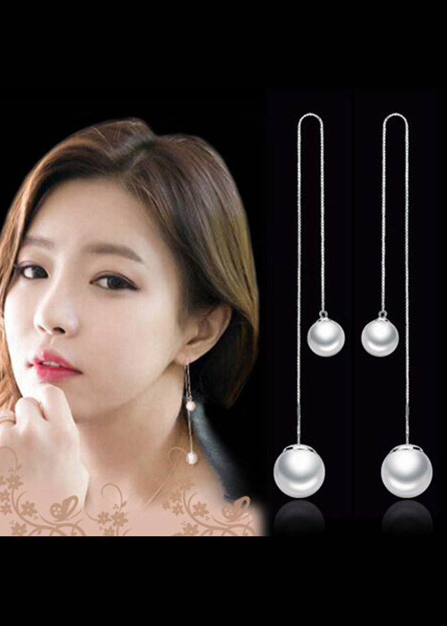 Bông tai dài 2 hạt ngọc thời trang BH509