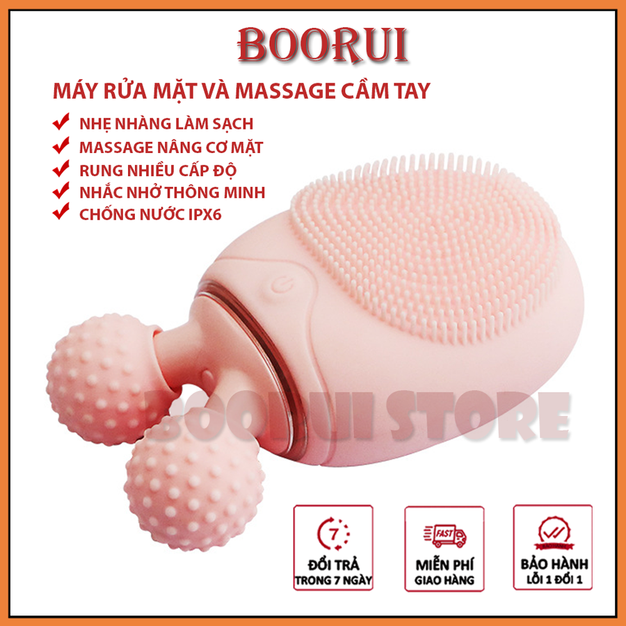 Máy rửa mặt và massage da cầm tay 3 trong 1 BR01 (tặng kèm băng đô ) : Con lăn mát xa hỗ trợ tạo cằm Vline, rung 5 cấp độ giúp làm sạch sâu, đánh bay bụi bẩn và cặn trang điểm nhẹ nhàng , chất liệu silicon an toàn, chống nước IPX6