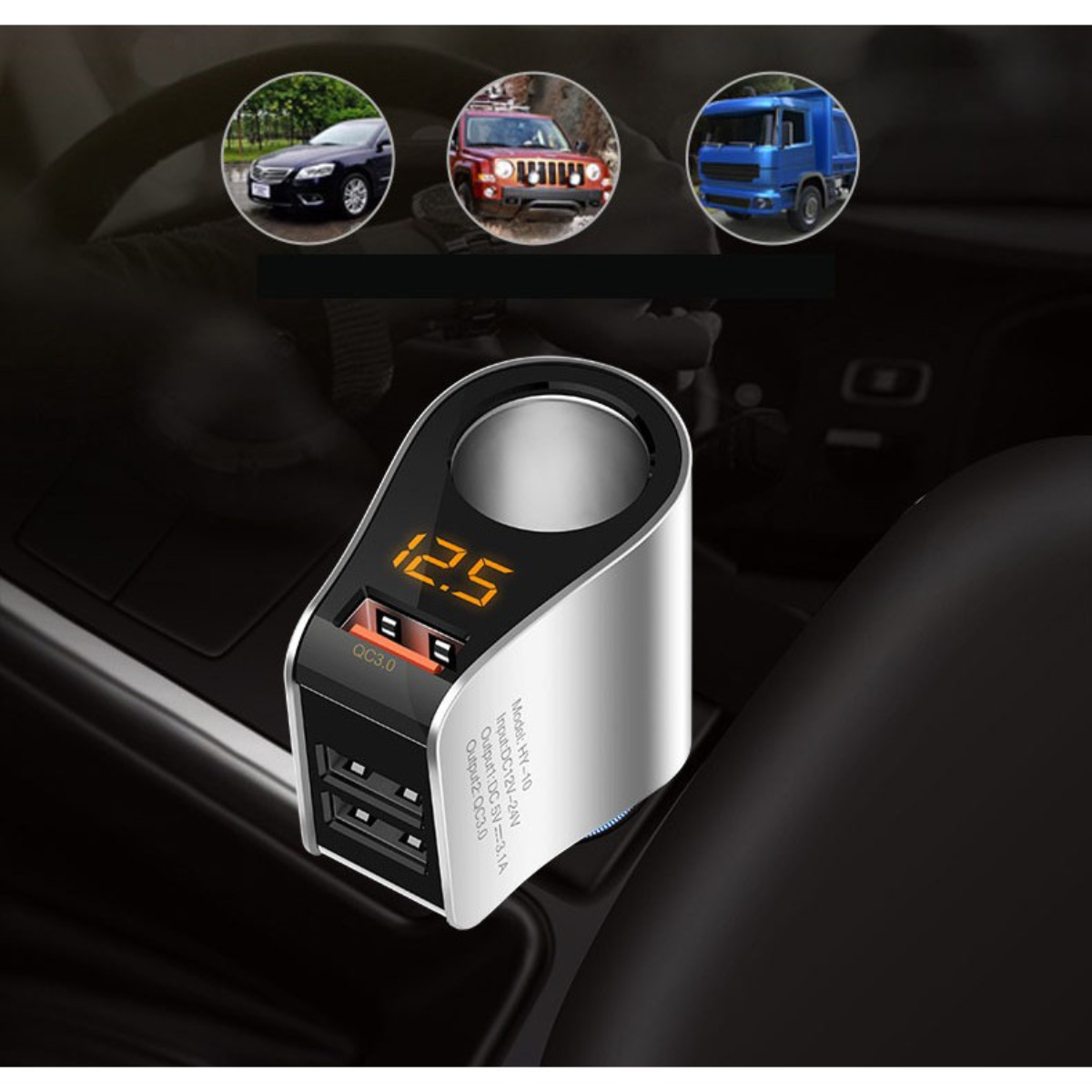 Tẩu sạc nhanh ô tô xe hơi Hyundai HY-10 HY-16 80w/120w QC3.0 - Cốc chia tẩu sạc nhanh phù với mọi dòng xe