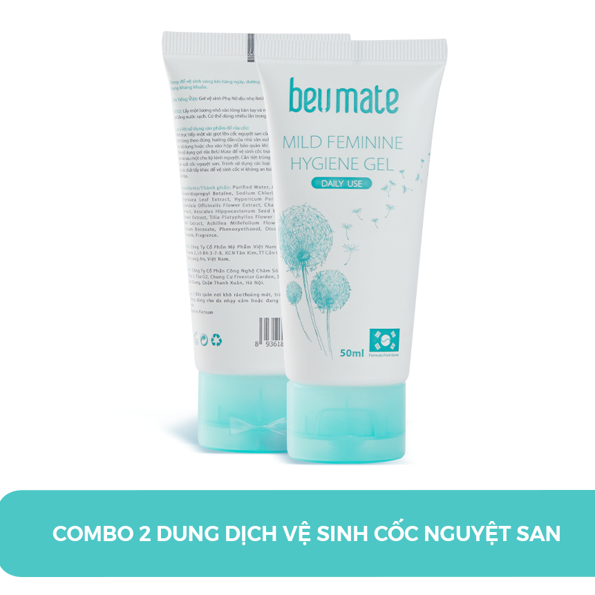 Bộ 2 dung dịch vệ sinh cốc nguyệt san BeUMate 50ml - giúp ngăn ngừa vi khuẩn, tiệt trùng, khử mùi BeU Cup 50ml