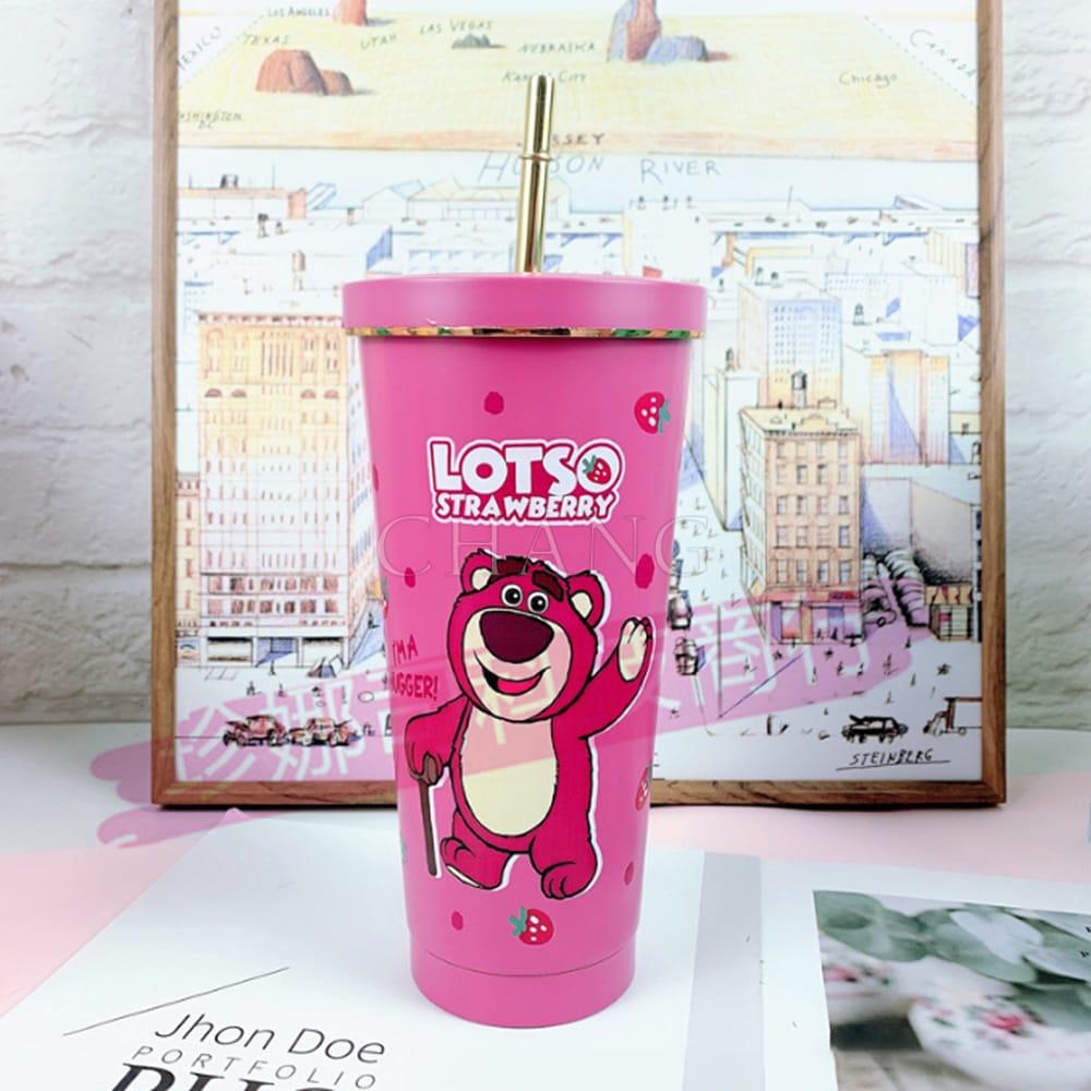 Ly Giữ Nhiệt Gấu Dâu LOTSO 750ML, Bình Giữ Nhiệt Inox 304 Tặng Kèm Ống Hút