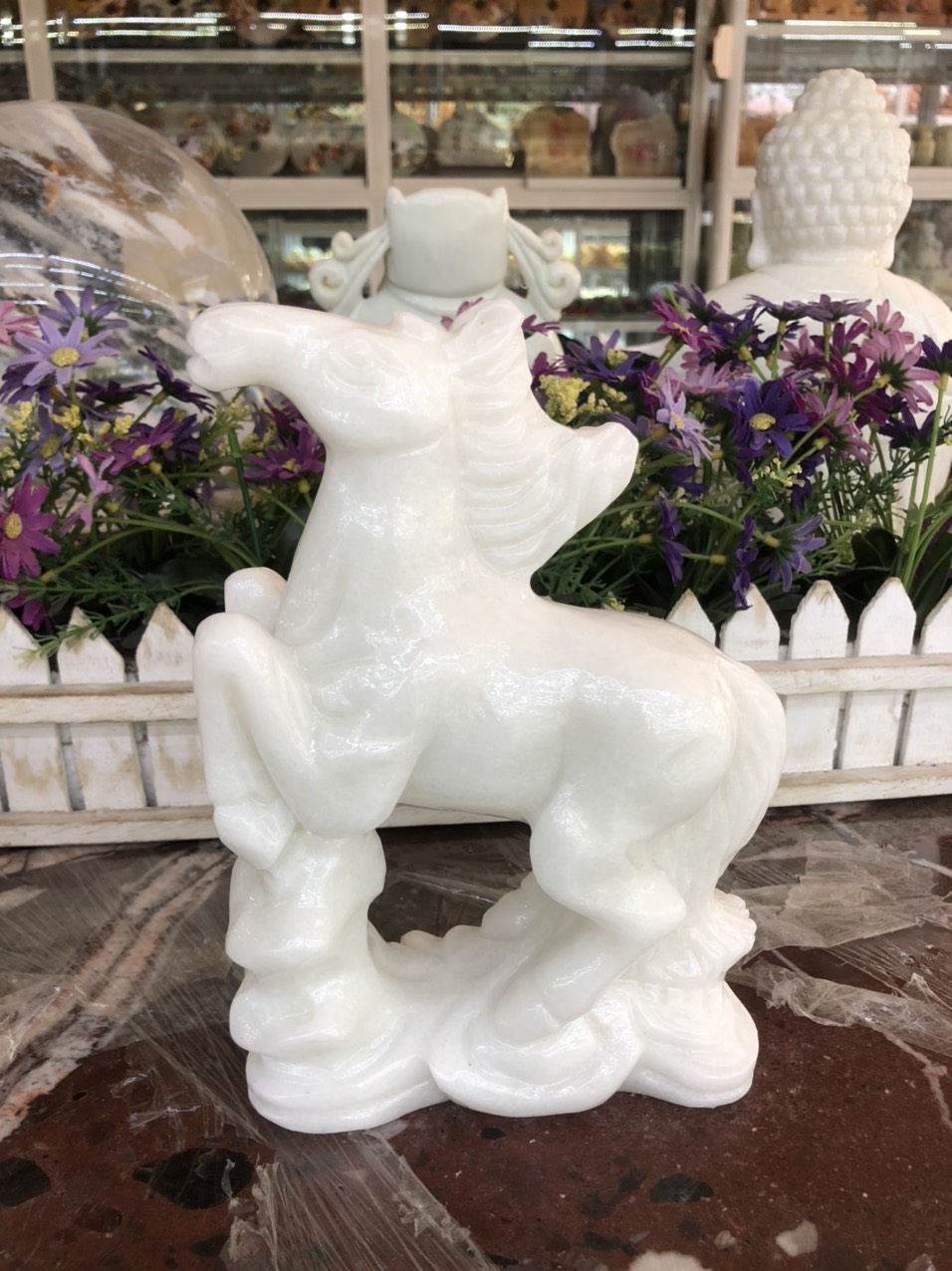 Tượng 12 con giáp phong thủy đá trắng trang trí bàn làm việc - Cao 20 cm
