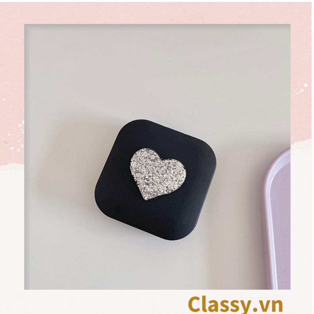 Hộp đựng kính áp tròng Classy 2 màu đen trắng đính hạt bling bling, họa tiết trái tim PK1670 | Hộp đựng kính áp tròng