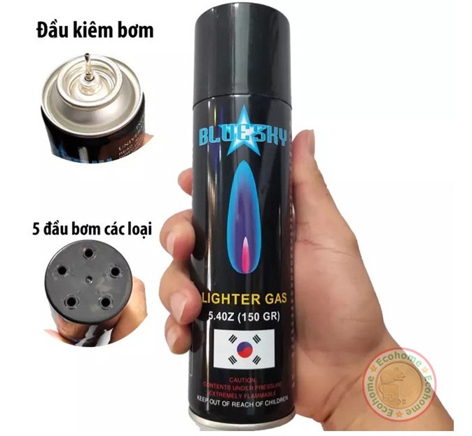 Bình bơm Gas Bật lửa - Hột quẹt Hàn Quốc ( xịn kèm 5 đầu bơm trên nấp )