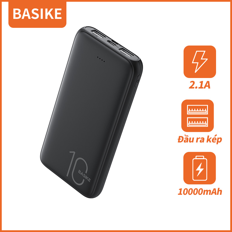 Sạc Dự Phòng 10000mAh BASIKE PT62 có hai đầu ra USB thích hợp cho iPhone và Android - Hàng Nhập Khẩu