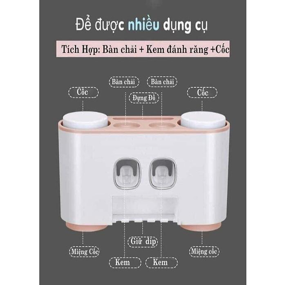 Kệ Nhả Kem Đánh Răng Tự Động Thông Minh Kết hợp rãnh để đồ & treo cốc - Tặng kèm 4 Cốc Hút Từ Tính - Kệ Nhà Tắm Dán Tường Tiện Ích - Giao màu Ngẫu Nhiên