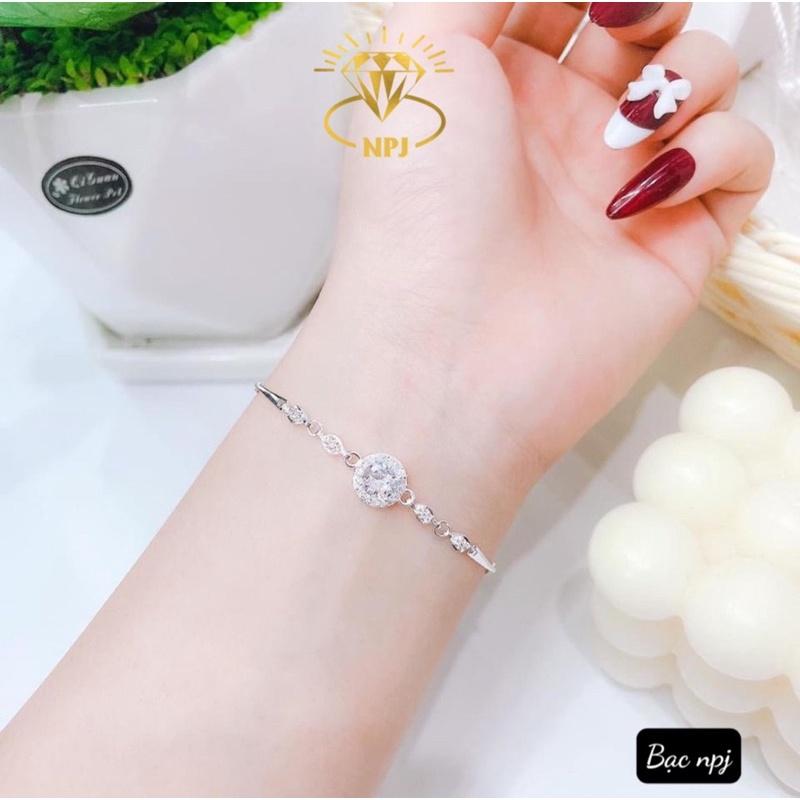 Lắc tay nữ, Vòng Tay mặt tròn đính đá SIÊU SÁNG Bạc Ta - Bạc Npj