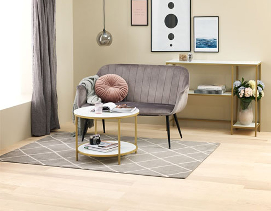 Bàn cafe | JYSK Gadevang | kính cường lực/kim loại | trắng/vàng | DK65xC45cm