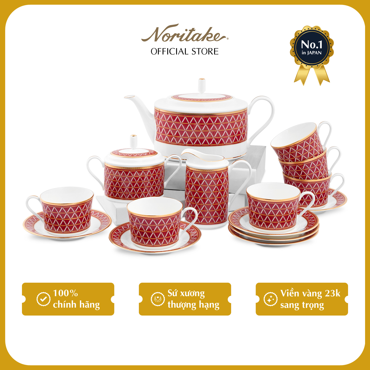 Hình ảnh Bộ Bàn Trà/Coffee 15 Món Noritake dòng Crochet sứ xương cao cấp (4966L - T017A)