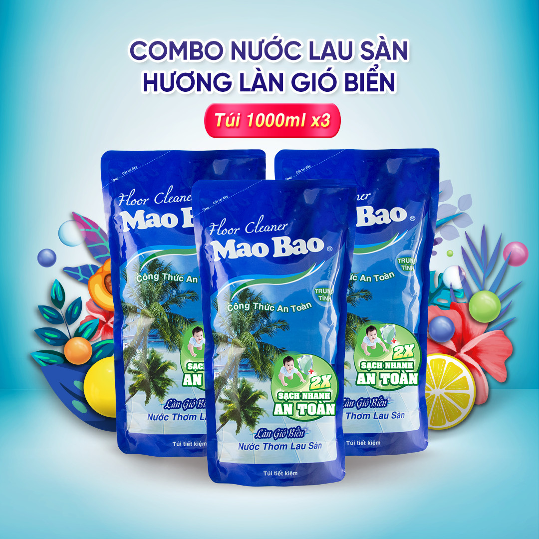 Combo 03 túi Nước Thơm Lau Sàn Mao Bao 1l - Hương Làn Gió Biển