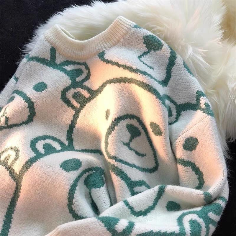 Oder - Áo len dệt kim hình gấu cổ điển dáng rộng