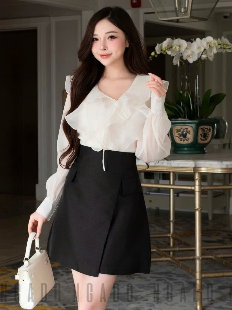 Chân váy đen vạt xéo NGADO , chân váy ngắn , chân váy công sở