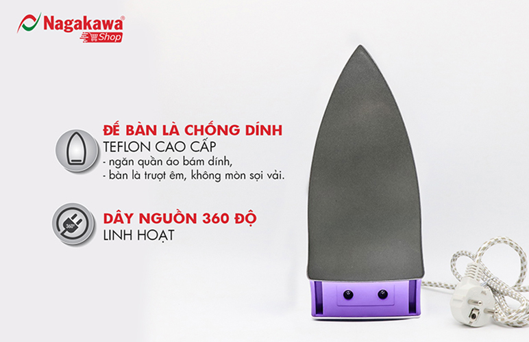 Bàn Ủi Khô Nagakawa NAG1502 (1200W) - Màu Ghi - Hàng Chính Hãng