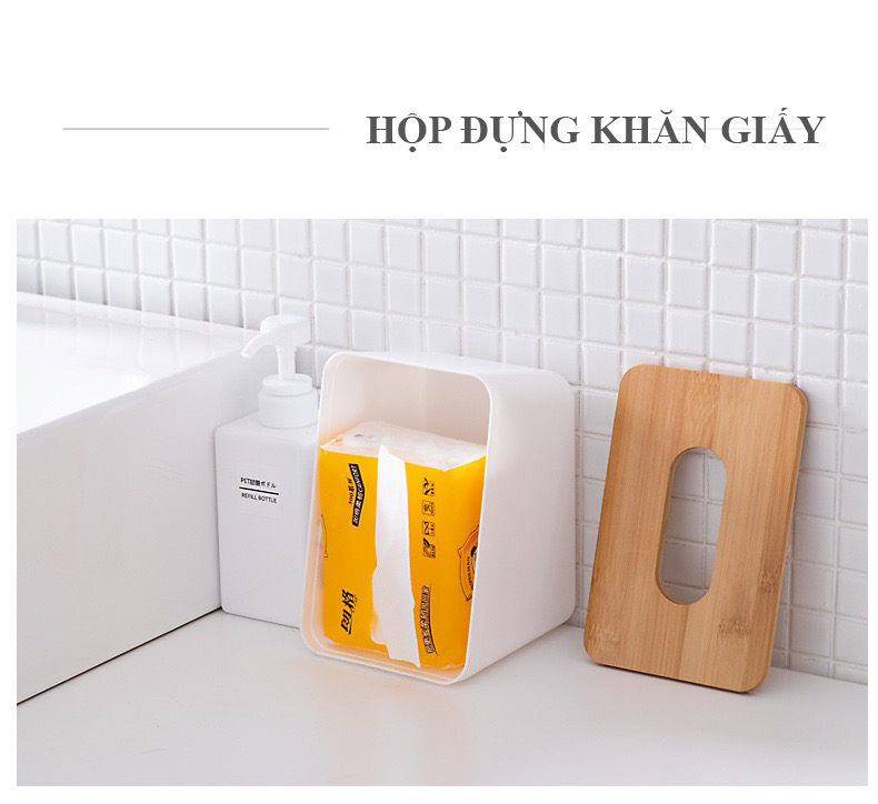 Hộp Đựng Khăn Giấy Nắp Gỗ Tiện Lợi