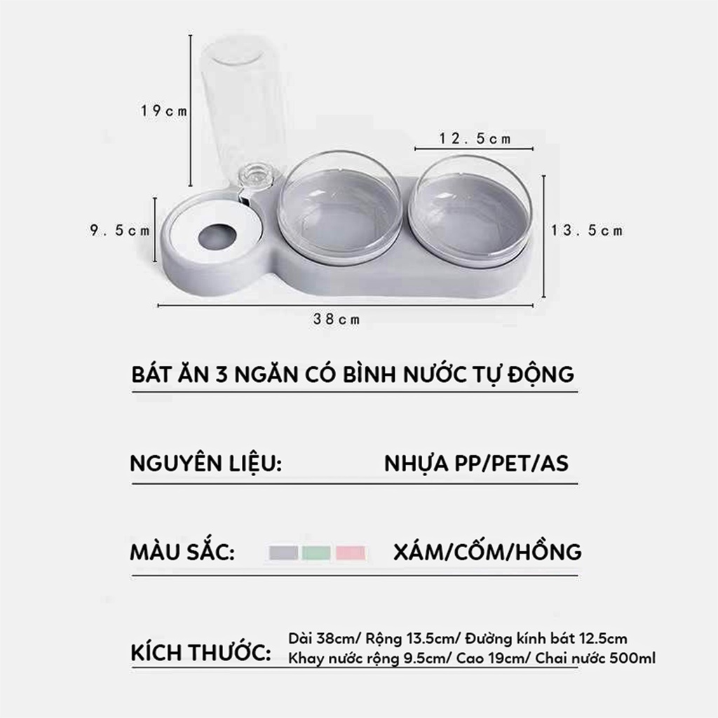 Bộ chén ăn kèm bình nước 3in1 cho chó mèo - Bộ chén ăn 3in1 cho chó mèo tiện dunng, xinh xăn