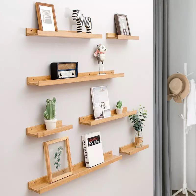 KỆ GỖ treo tường phong cách Hàn Quốc-Kệ gỗ đựng sách decor nhà cửa 90cm-120cm Tặng Kèm vít, nở