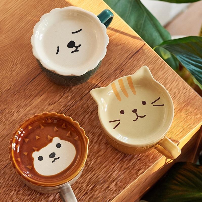 Cốc sứ có nắp đậy tạo hình Cừu trắng xinh xắn thể tích 260ml; siêu yêu làm cốc uống nước văn phòng, ăn dặm, ngũ cốc quà tặng
