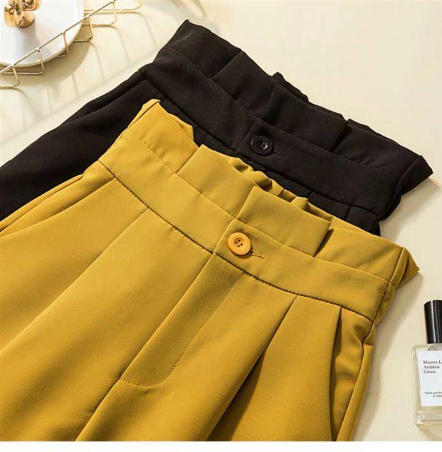 Quần baggy nữ cạp lưng cao xếp ly