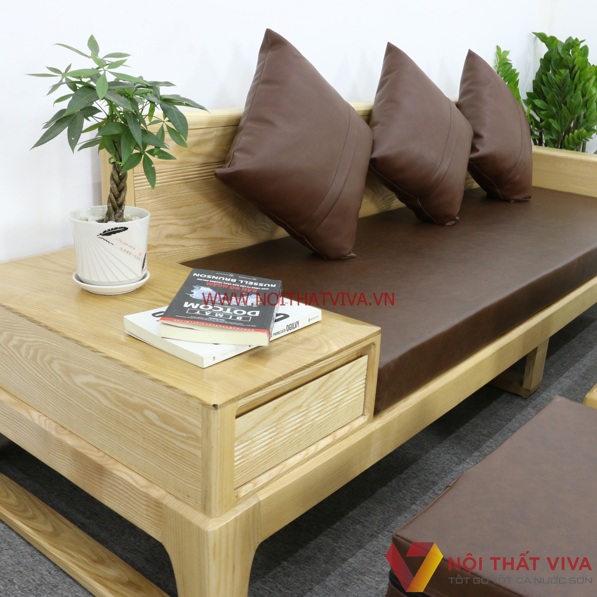 Bộ Sofa Gỗ Sồi Nga Tự Nhiên Có Nệm Hiện Đại Đẹp Giá Rẻ