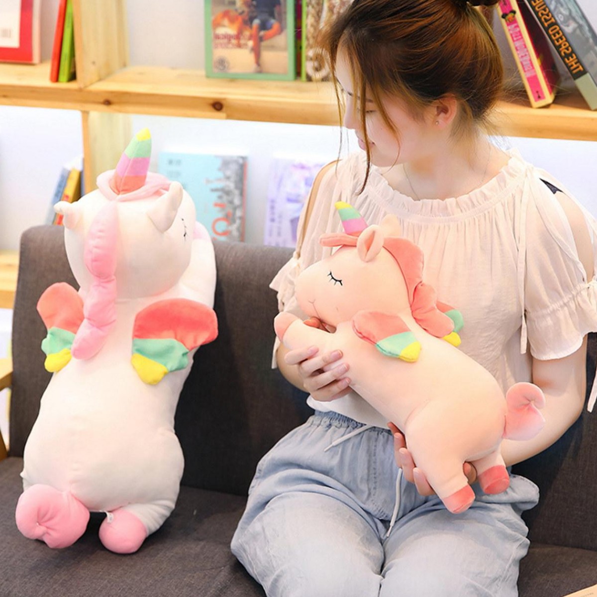 Gấu Bông Kỳ Lân Nằm Dễ Thương, Ngựa Một Sừng Unicorn Nằm Siêu Mềm Mịn (30cm---&gt;60cm) Gối Ôm Kỳ Lân Đáng Yêu Hàng Cao Cấp