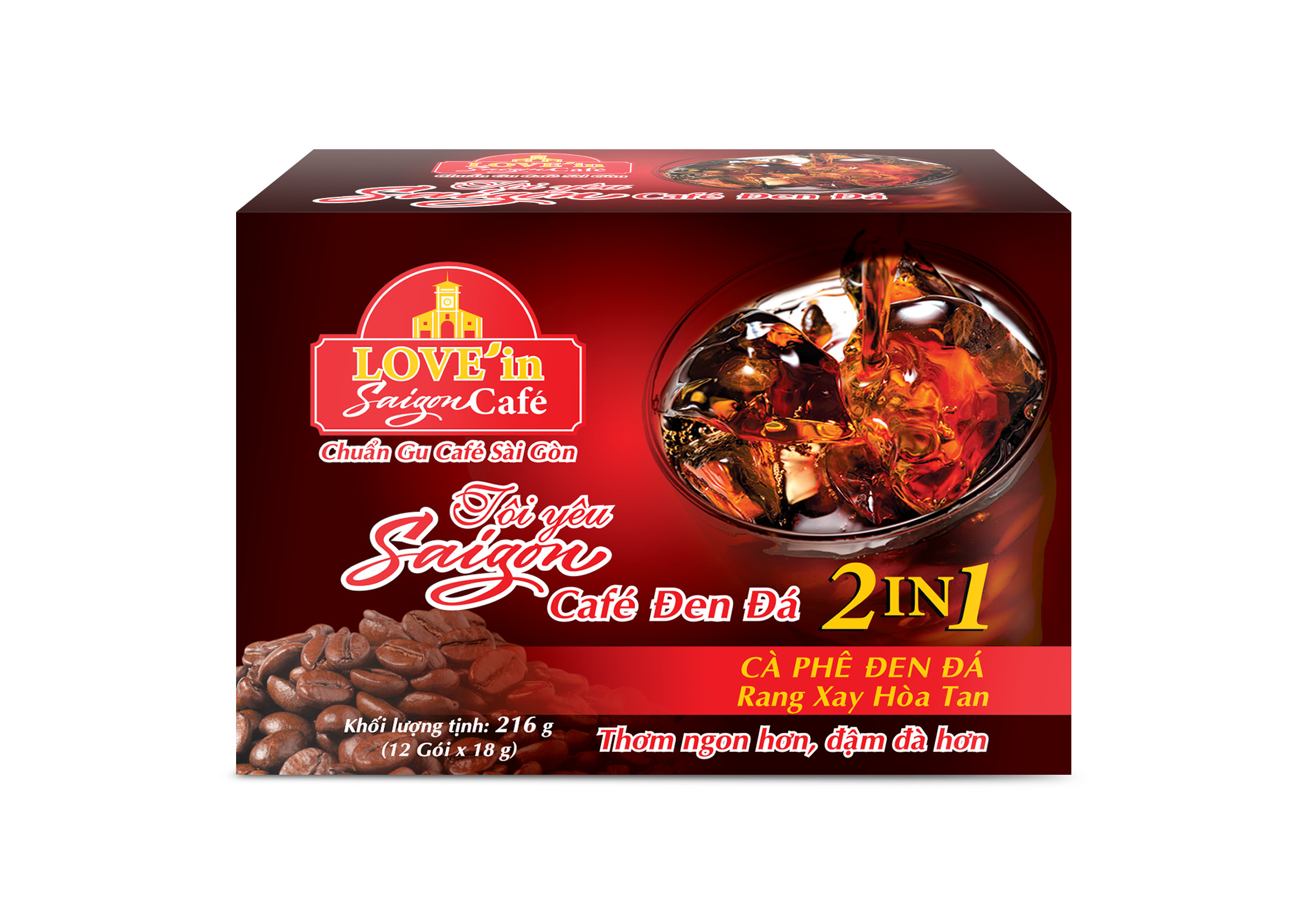 Cafe Đen Đá Rang Xay Hòa Tan 2IN1 LOVE’IN SAIGON CAFE - Khánh Hòa Nutrifoods Thơm Ngon Hơn, Đậm Đà Hơn (Hộp 12 gói x 18g)