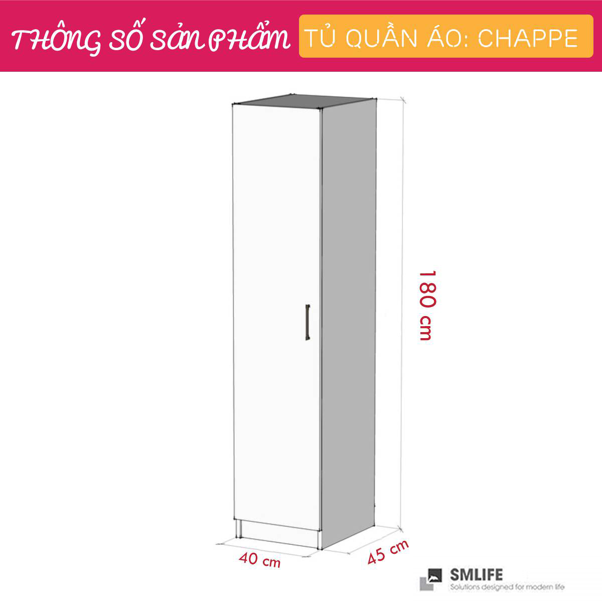 Tủ quần áo gỗ hiện đại SMLIFE Chappe | Gỗ MDF dày 17mm chống ẩm | D40xR45xC180cm