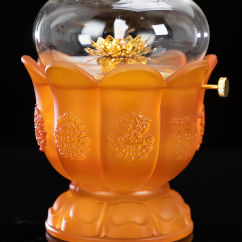 Đèn dầu thủy tinh, đèn dầu lưu ly, đèn dầu cao cấp, đèn dầu để ban thờ, đèn dầu hoa sen - Tặng kèm 100ml dầu Lưu ly cao cấp