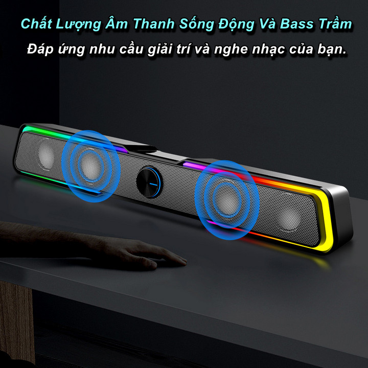 Loa Thanh Bluetooth Soundbar Để Bàn hiệu ứng led RBG DHE6002S Studio QuadSpeak