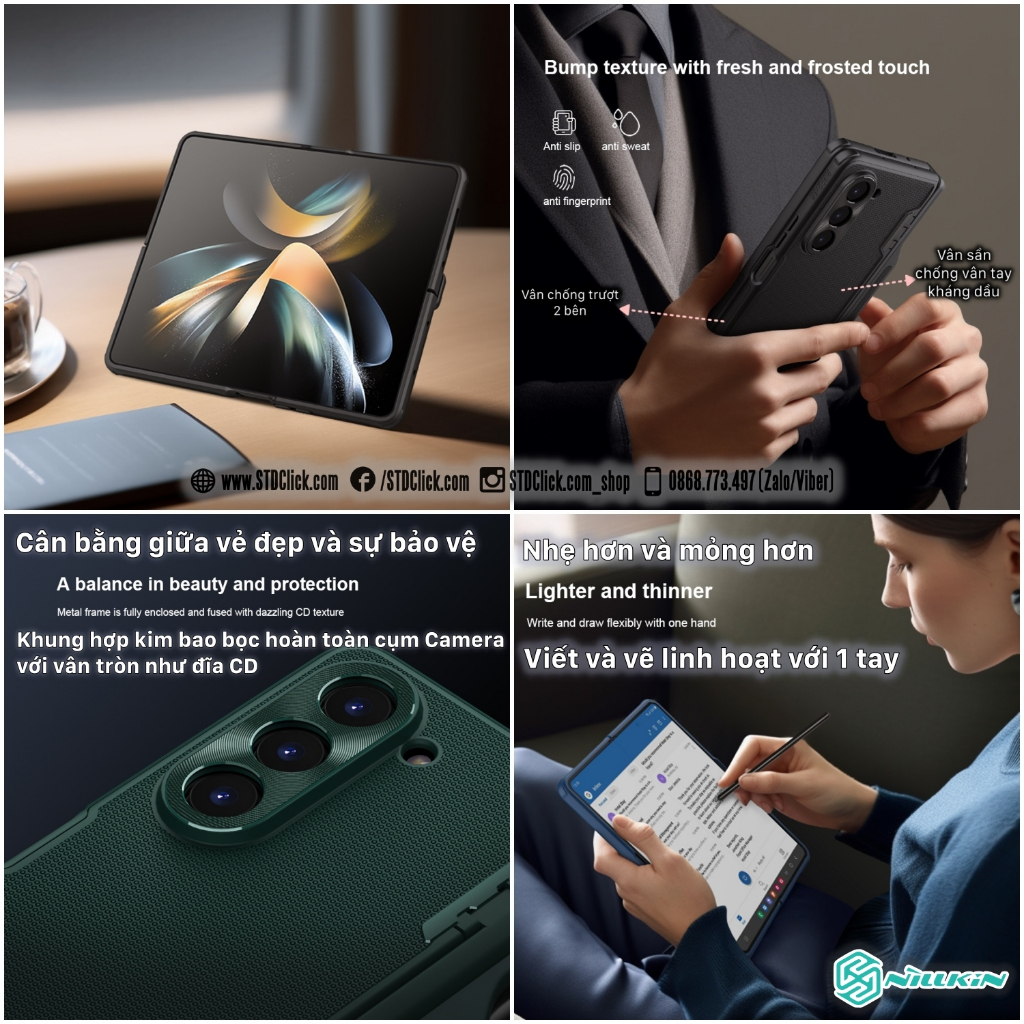 ỐP LƯNG DÀNH CHO ĐIỆN THOẠI SAMSUNG Z FOLD 5 5G NILLKIN Super Frosted Shield Fold - LƯNG NHỰA CỨNG VIỀN DẺO KÈM KHAY GIỮ BÚT