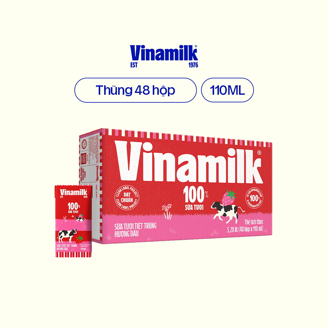 Sữa tươi tiệt trùng hương dâu Vinamilk -  Thùng 48 hộp 110ml