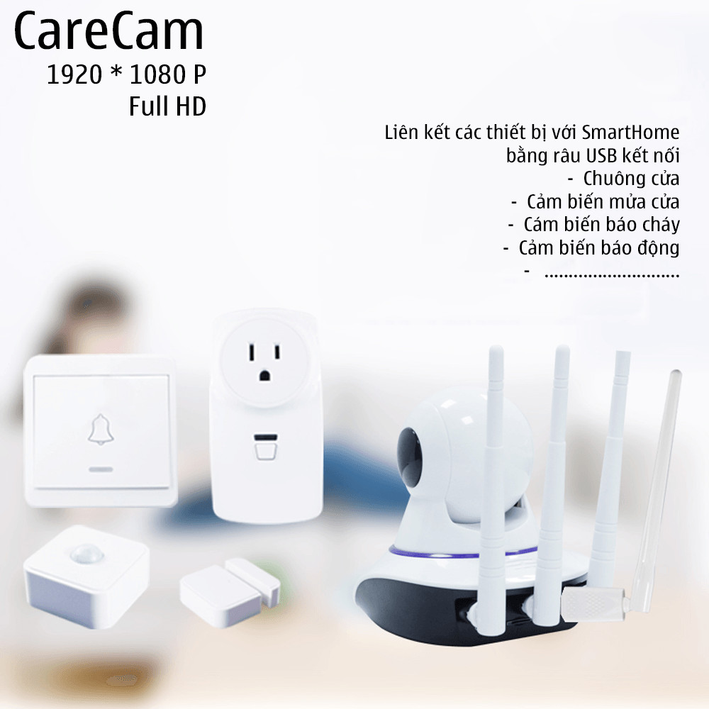 Camera Wifi Kết Nối Wifi Không Dây  Trong Nhà CareCam CC1021 Phiên Bản Nâng Cấp Của XF2+3 - Siêu Nét 2.0 FullHD 1920x1080p - Dùng APP CARECAM PRO - Hàng Nhập Khẩu