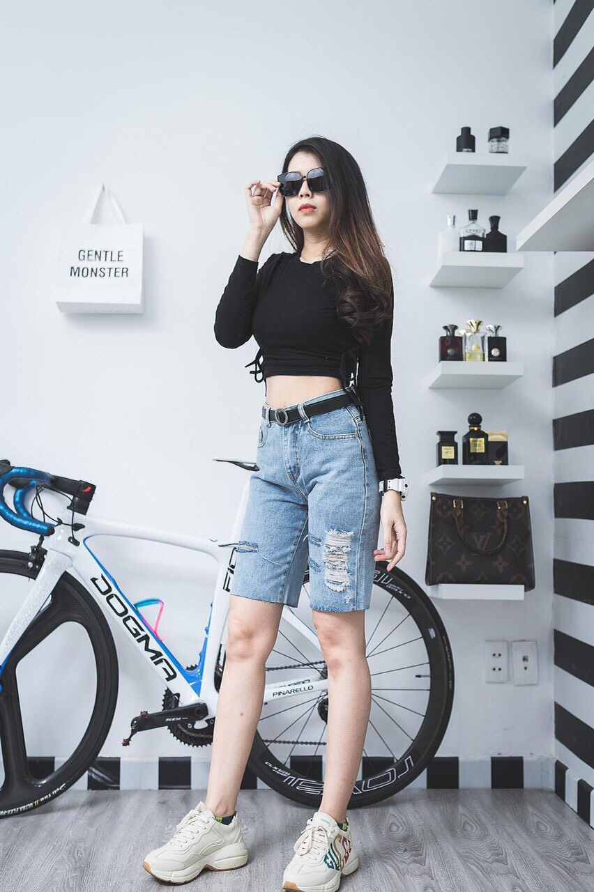 Quần Short Jeans Nữ Ngố Rách Hos