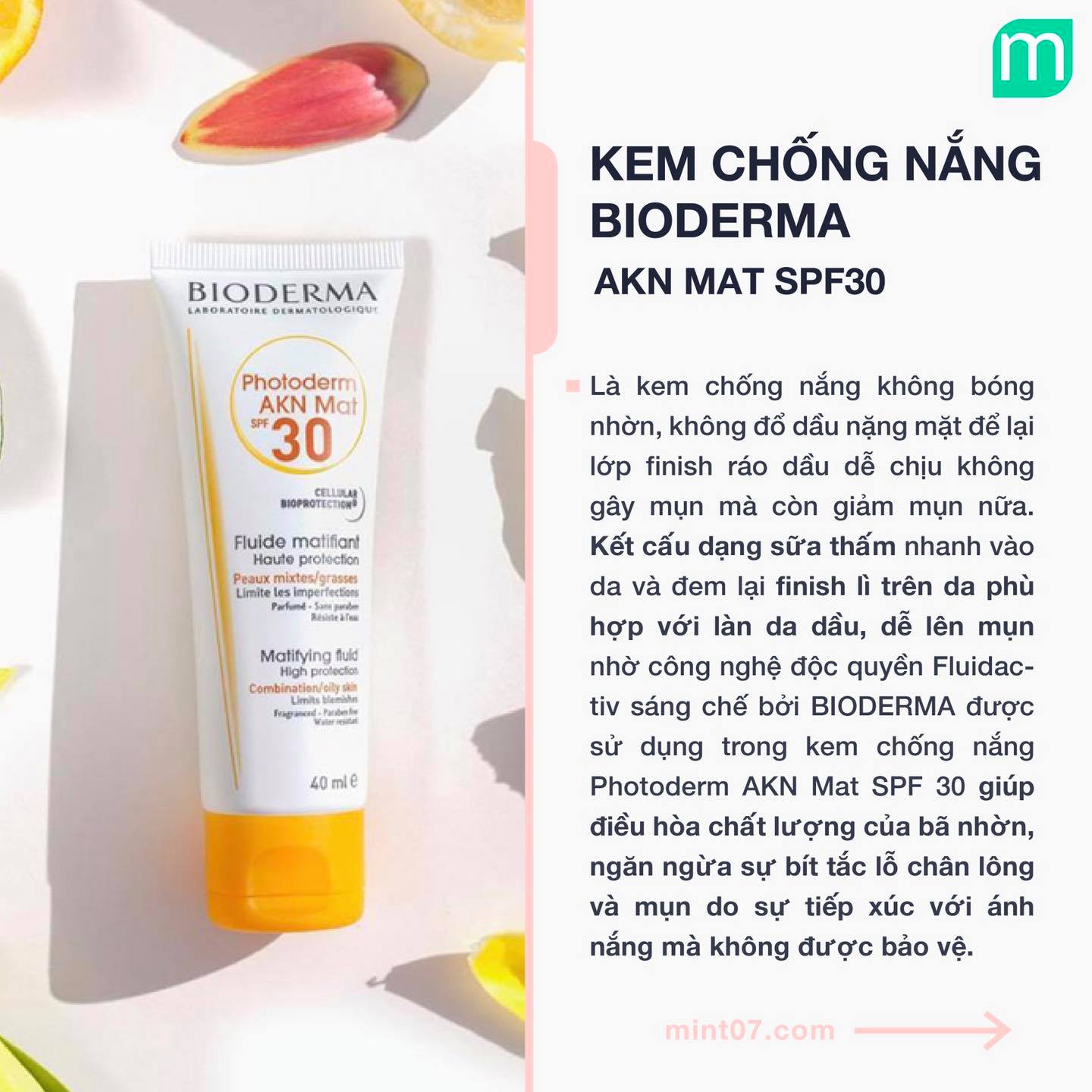 Kem Chống Nắng Bioderma Photoderm AKN Mat SPF 30 40ml