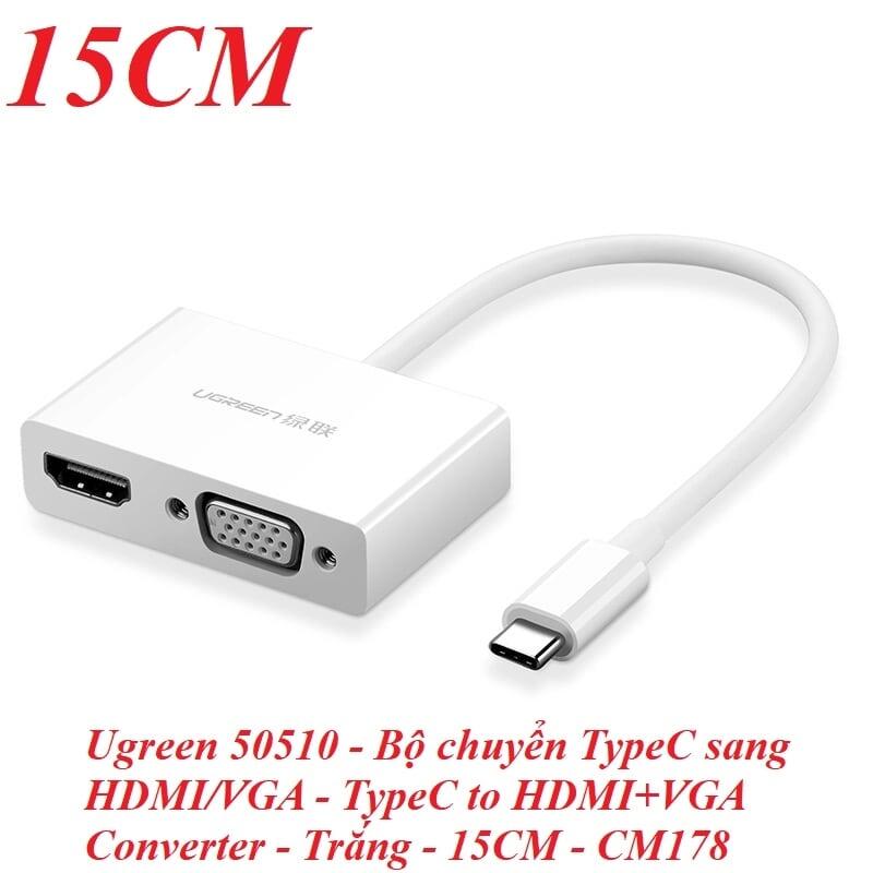 Ugreen UG50510CM178TK 15CM màu Trắng Bộ chuyển đổi TYPE C sang HDMI + VGA vỏ bọc nhựa ABS - HÀNG CHÍNH HÃNG