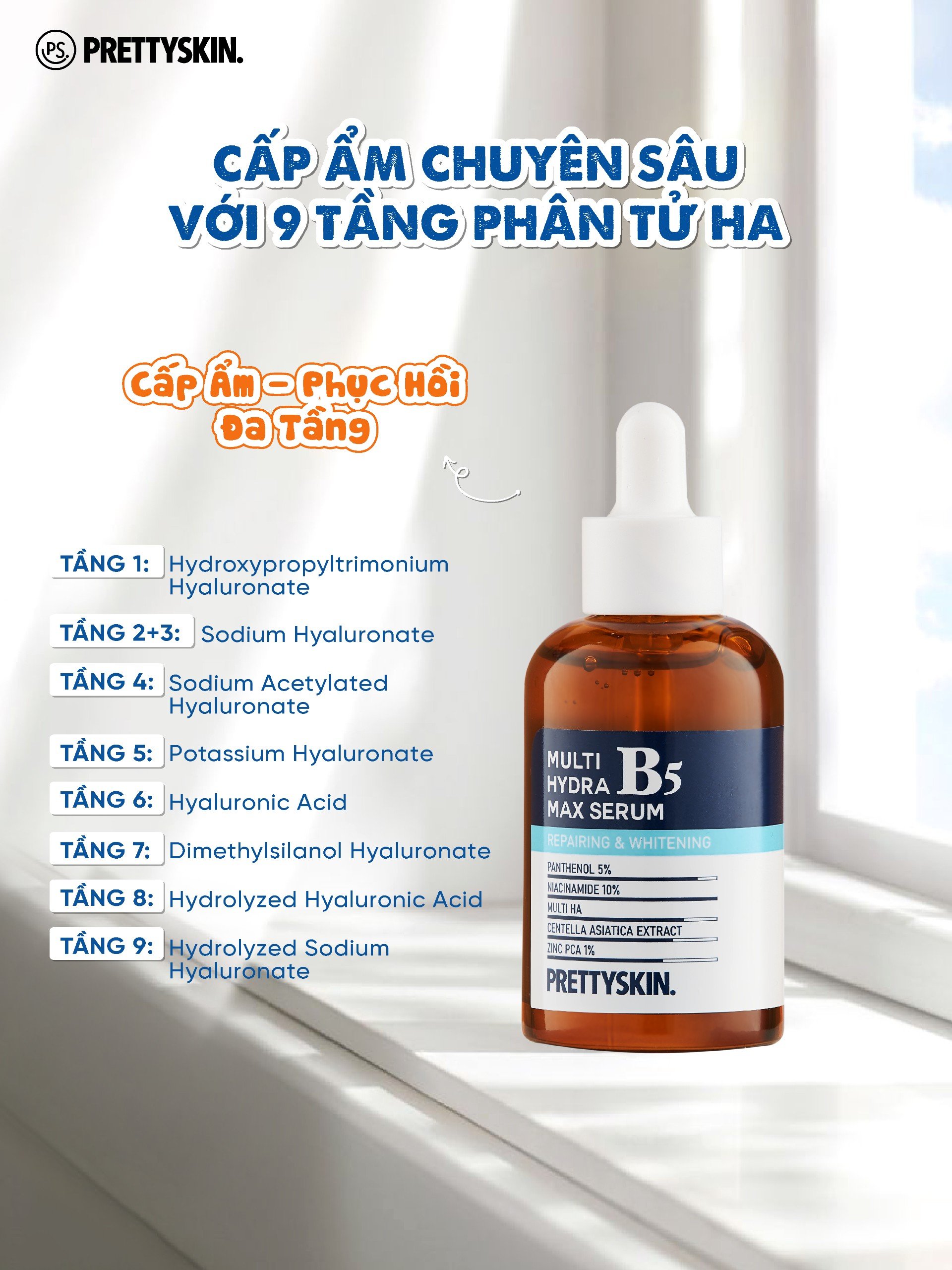 Serum B5 Multi Hydra Max Prettyskin giúp phục hồi dưỡng trắng dành cho da dầu mụn, da khô 50ml