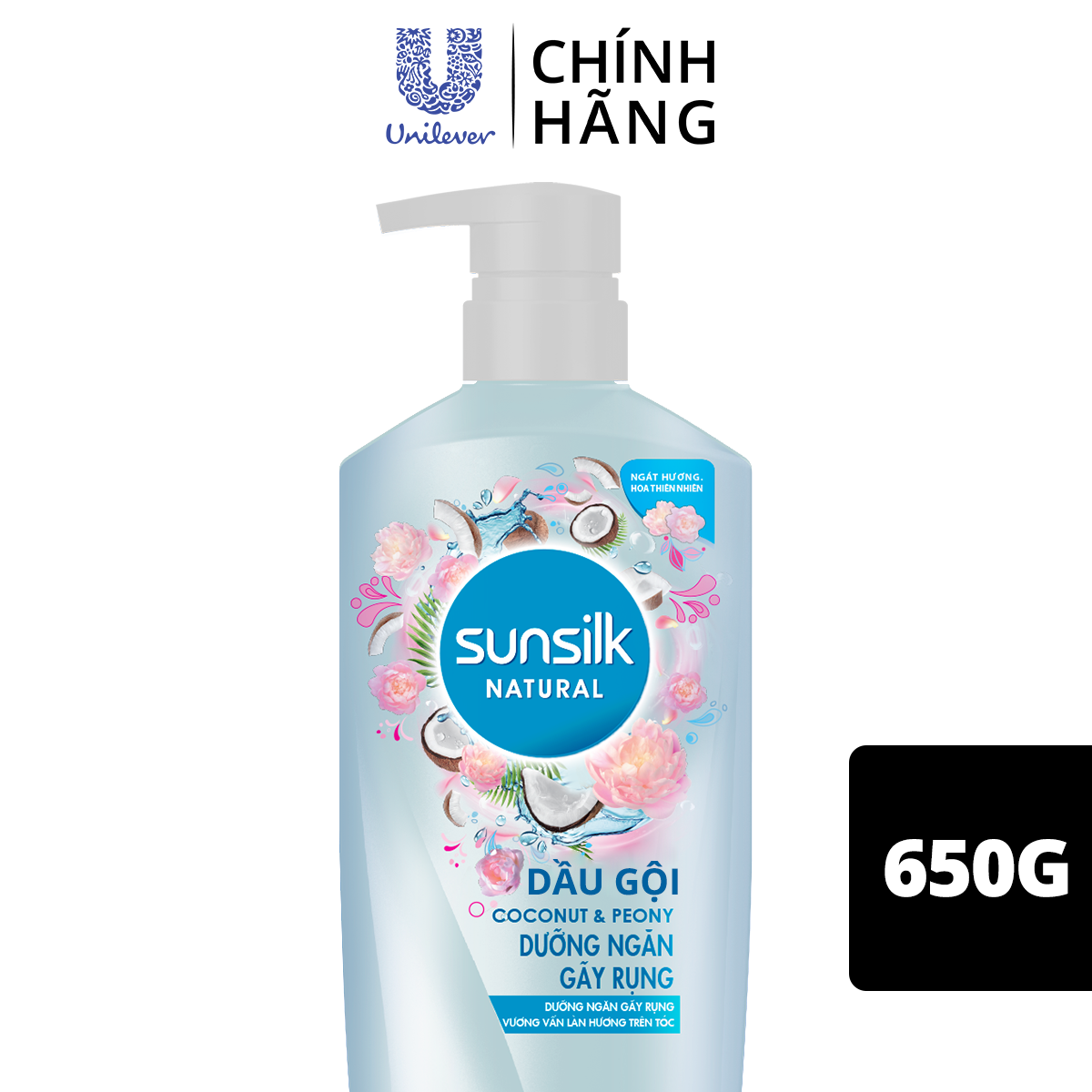 Dầu Gội 650Gr Sunsilk Dưỡng Ngăn Gãy Rụng Dành Cho Tóc Gãy Rụng Dưỡng Chất Thiên Nhiên Nước Dừa & Hoa Mẫu Đơn Giúp Tóc Suôn Mềm Sống Động & Bung Tỏa Hương Thiên Nhiên